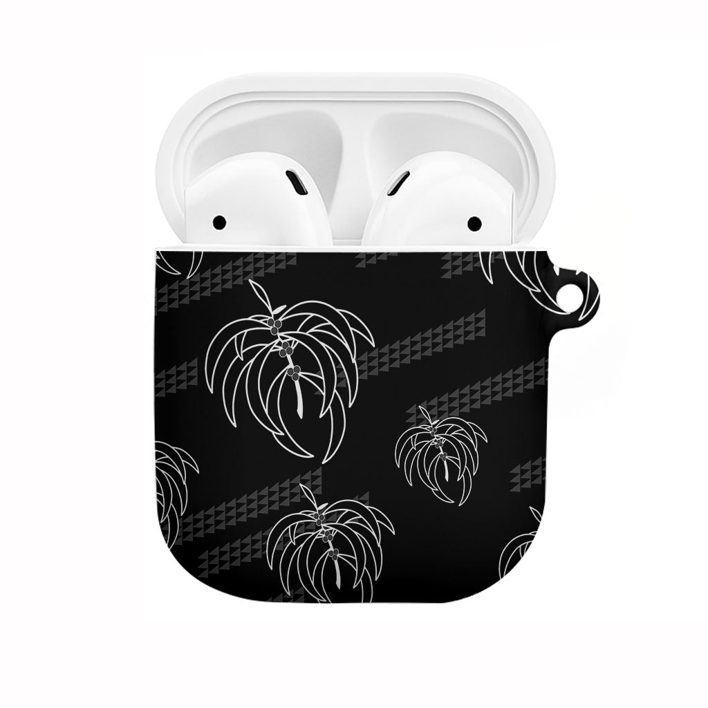 Aloha Hawaii Acacia Koa Leaves AirPods Case Black Kakau Tribal Pattern