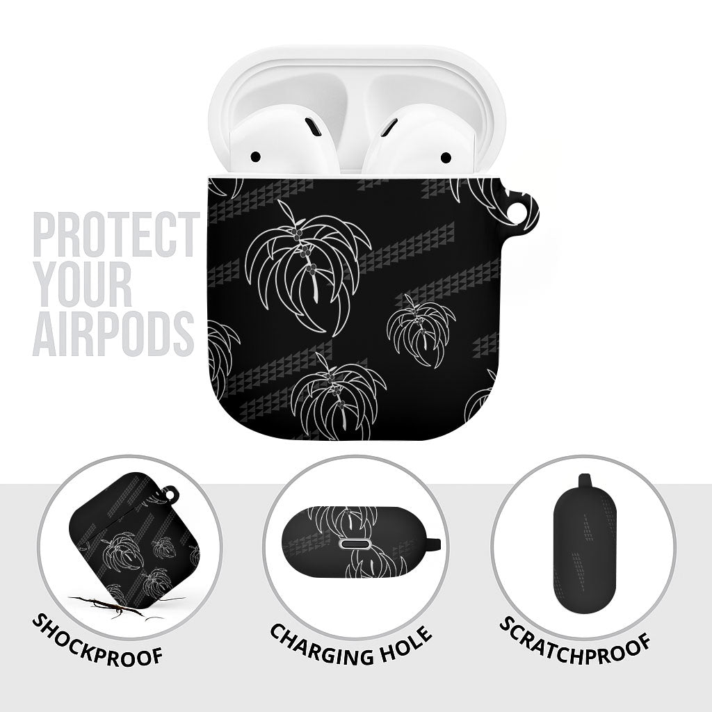 Aloha Hawaii Acacia Koa Leaves AirPods Case Black Kakau Tribal Pattern LT05 - Polynesian Pride
