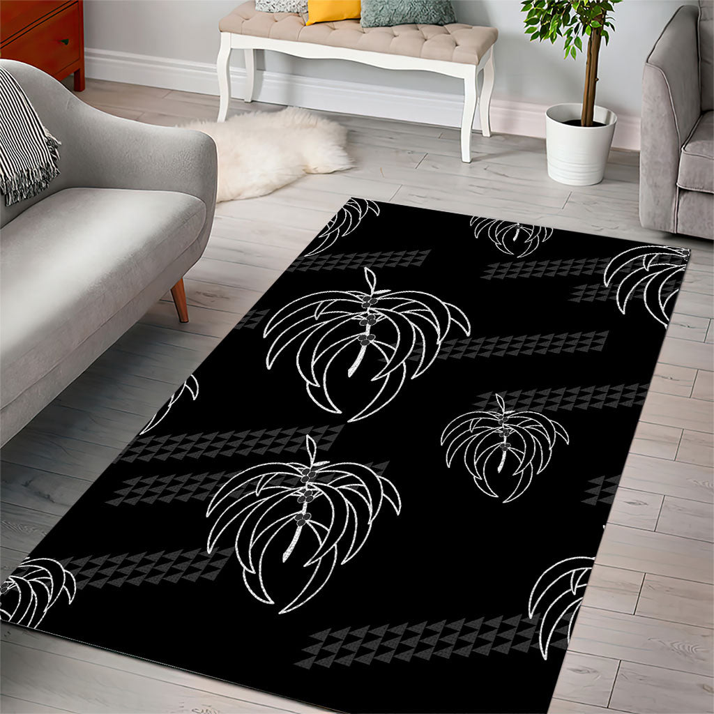 Aloha Hawaii Acacia Koa Leaves Area Rug Black Kakau Tribal Pattern LT05 - Polynesian Pride