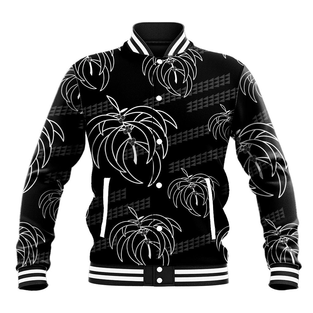 Aloha Hawaii Acacia Koa Leaves Baseball Jacket Black Kakau Tribal Pattern