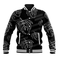 Aloha Hawaii Acacia Koa Leaves Baseball Jacket Black Kakau Tribal Pattern
