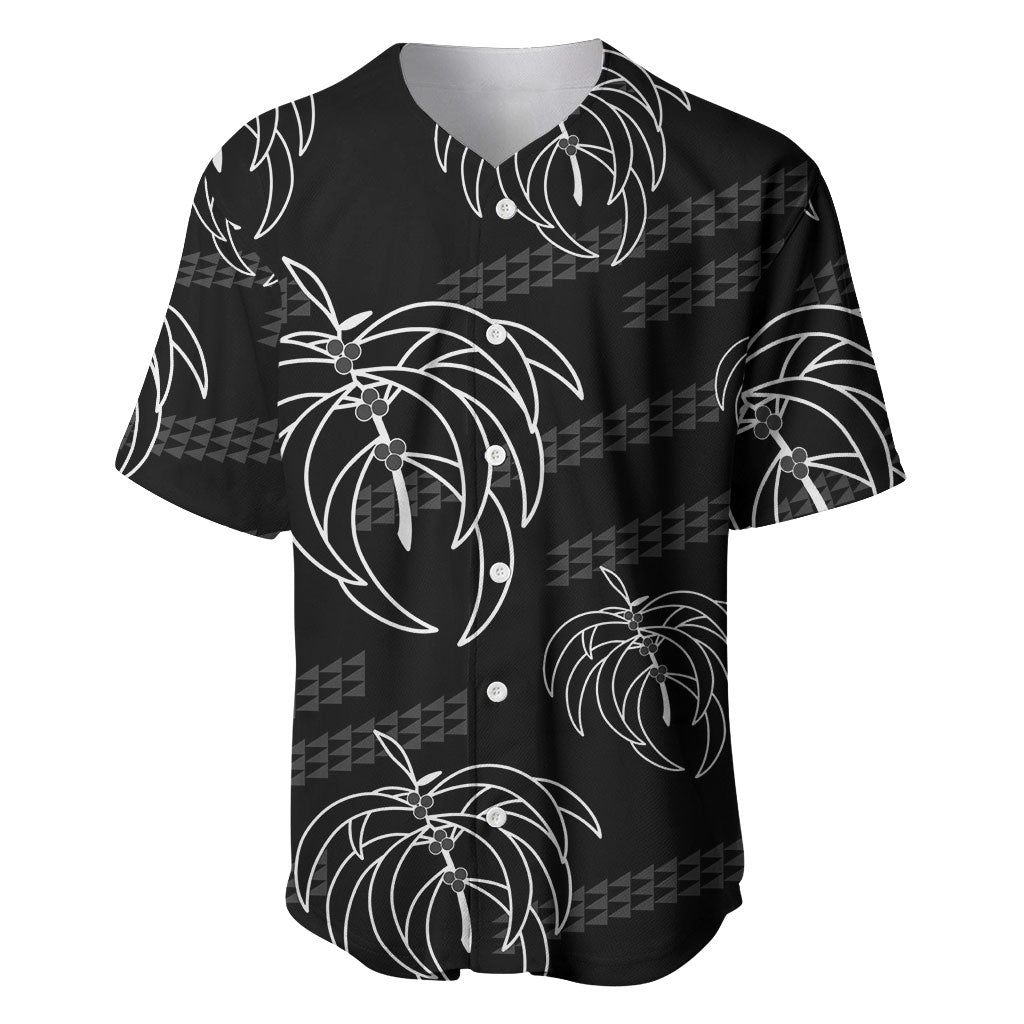 Aloha Hawaii Acacia Koa Leaves Baseball Jersey Black Kakau Tribal Pattern