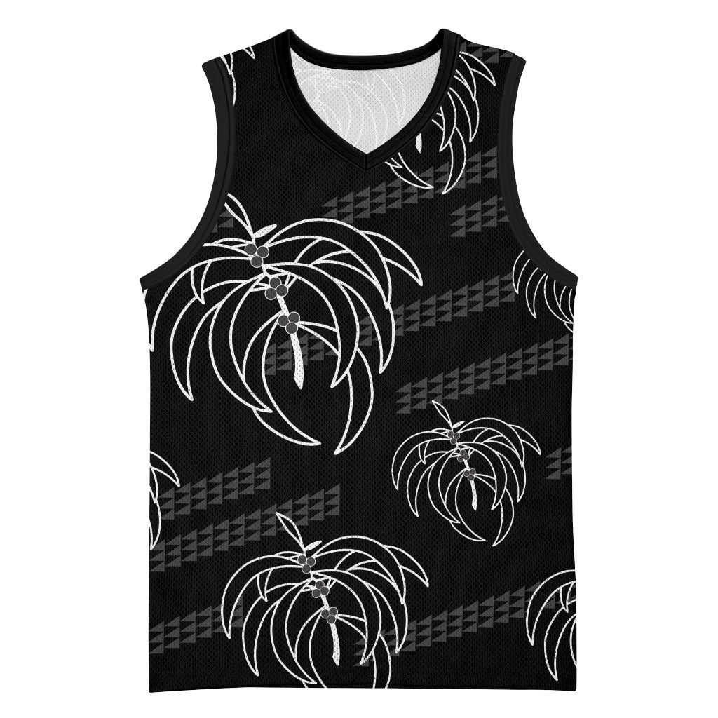 Aloha Hawaii Acacia Koa Leaves Basketball Jersey Black Kakau Tribal Pattern