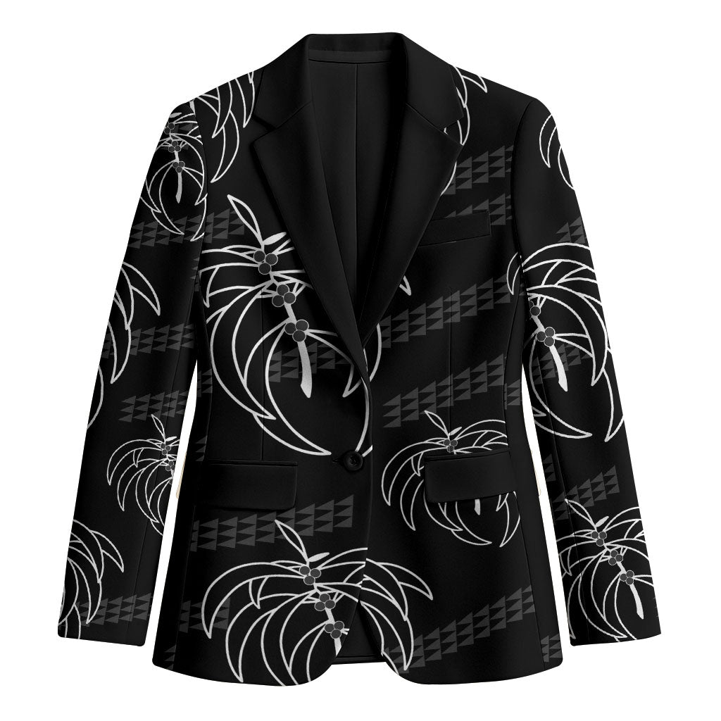 Aloha Hawaii Acacia Koa Leaves Blazer Black Kakau Tribal Pattern