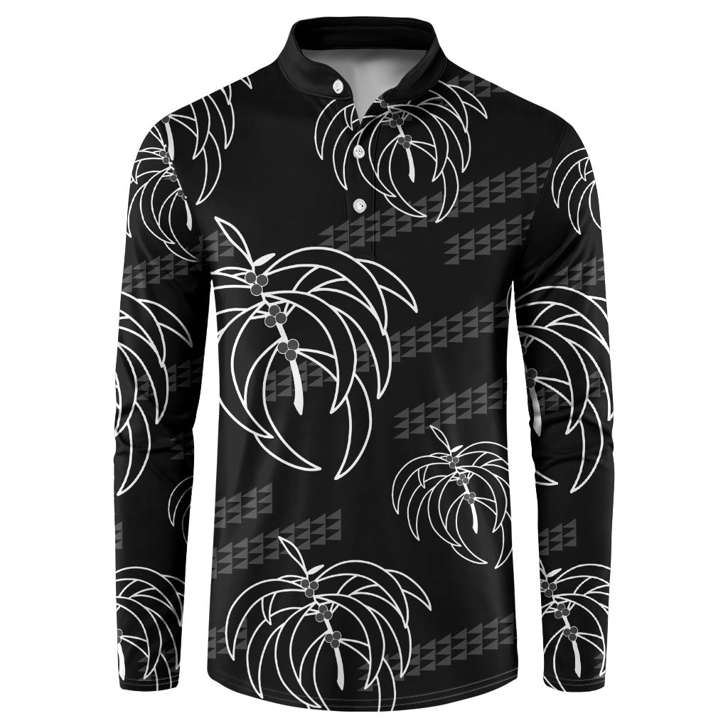 Aloha Hawaii Acacia Koa Leaves Button Sweatshirt Black Kakau Tribal Pattern