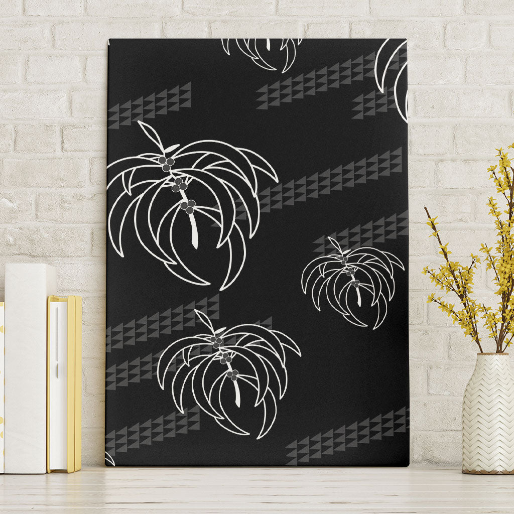 Aloha Hawaii Acacia Koa Leaves Canvas Wall Art Black Kakau Tribal Pattern
