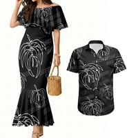 Aloha Hawaii Acacia Koa Leaves Couples Matching Mermaid Dress and Hawaiian Shirt Black Kakau Tribal Pattern LT05 Black - Polynesian Pride