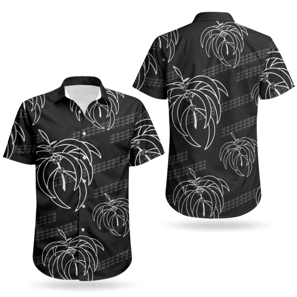 Aloha Hawaii Acacia Koa Leaves Couples Matching Off Shoulder Maxi Dress and Hawaiian Shirt Black Kakau Tribal Pattern LT05 - Polynesian Pride