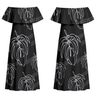 Aloha Hawaii Acacia Koa Leaves Couples Matching Off Shoulder Maxi Dress and Hawaiian Shirt Black Kakau Tribal Pattern LT05 - Polynesian Pride