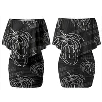 Aloha Hawaii Acacia Koa Leaves Couples Matching Off Shoulder Short Dress and Hawaiian Shirt Black Kakau Tribal Pattern LT05 - Polynesian Pride