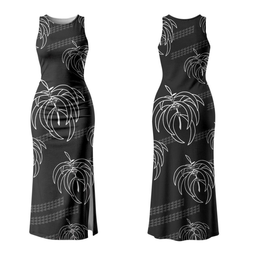 Aloha Hawaii Acacia Koa Leaves Couples Matching Tank Maxi Dress and Hawaiian Shirt Black Kakau Tribal Pattern LT05 - Polynesian Pride