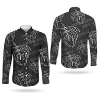 Aloha Hawaii Acacia Koa Leaves Couples Matching Tank Maxi Dress and Long Sleeve Button Shirt Black Kakau Tribal Pattern LT05 - Polynesian Pride