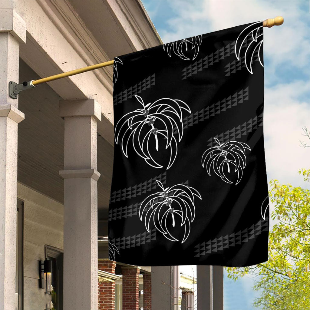 Aloha Hawaii Acacia Koa Leaves Garden Flag Black Kakau Tribal Pattern