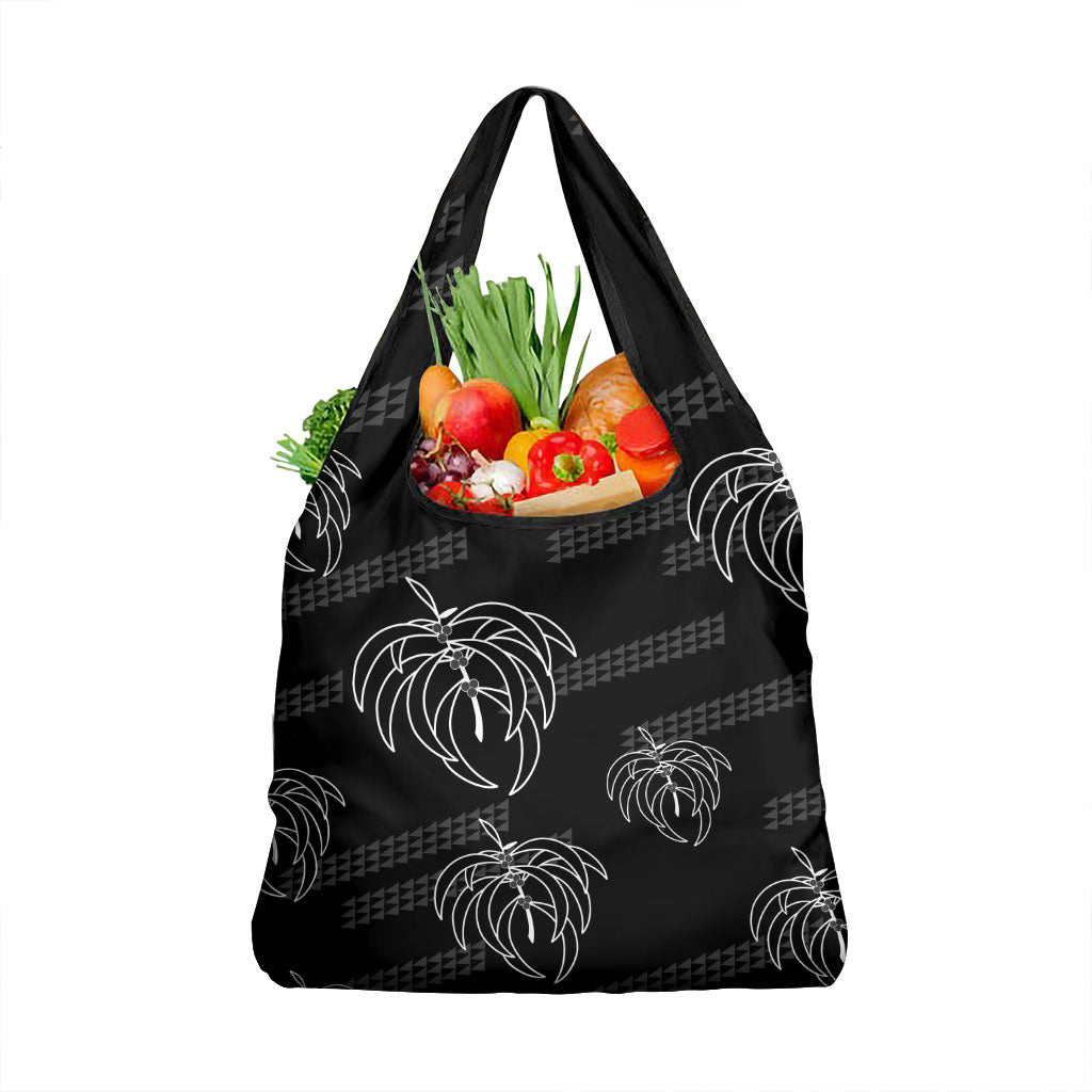 Aloha Hawaii Acacia Koa Leaves Grocery Bag Black Kakau Tribal Pattern