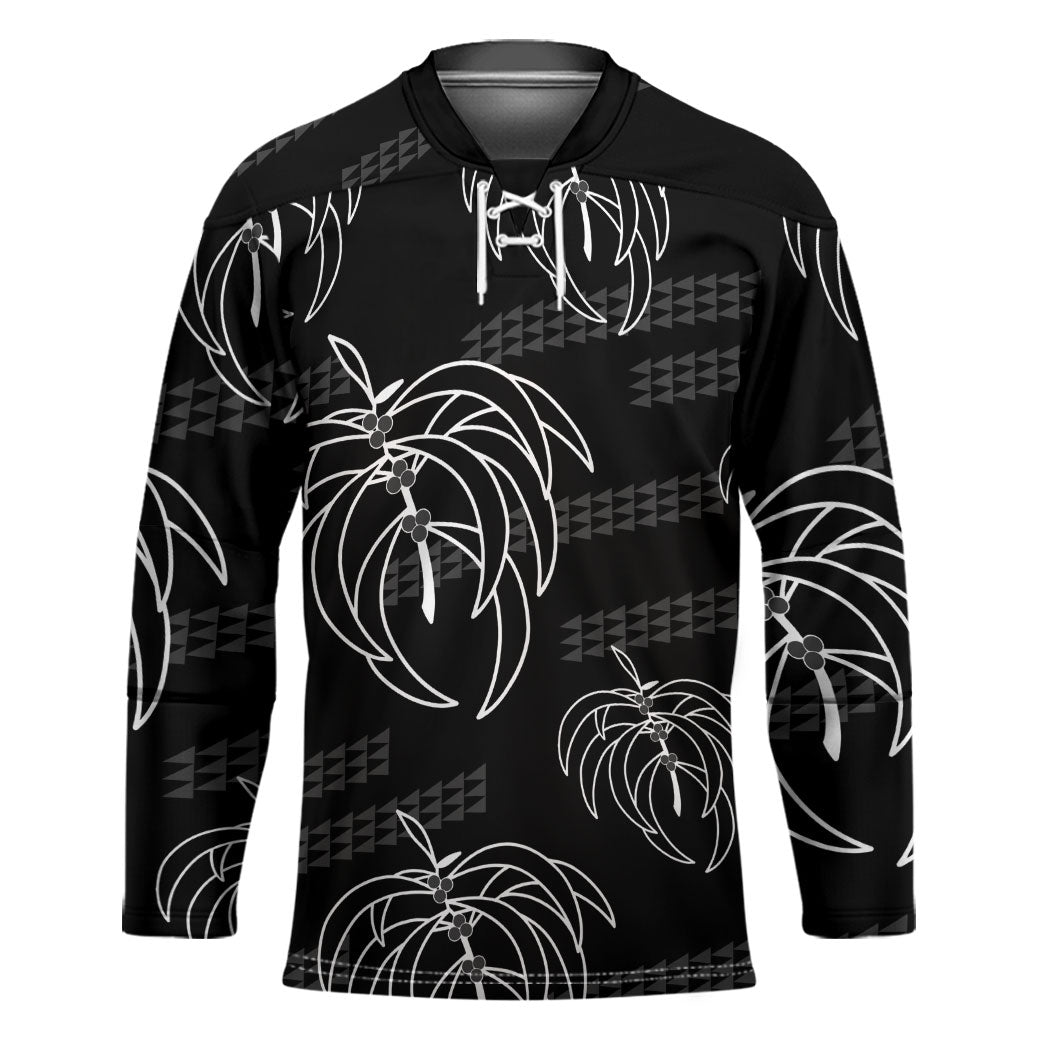 Aloha Hawaii Acacia Koa Leaves Hockey Jersey Black Kakau Tribal Pattern