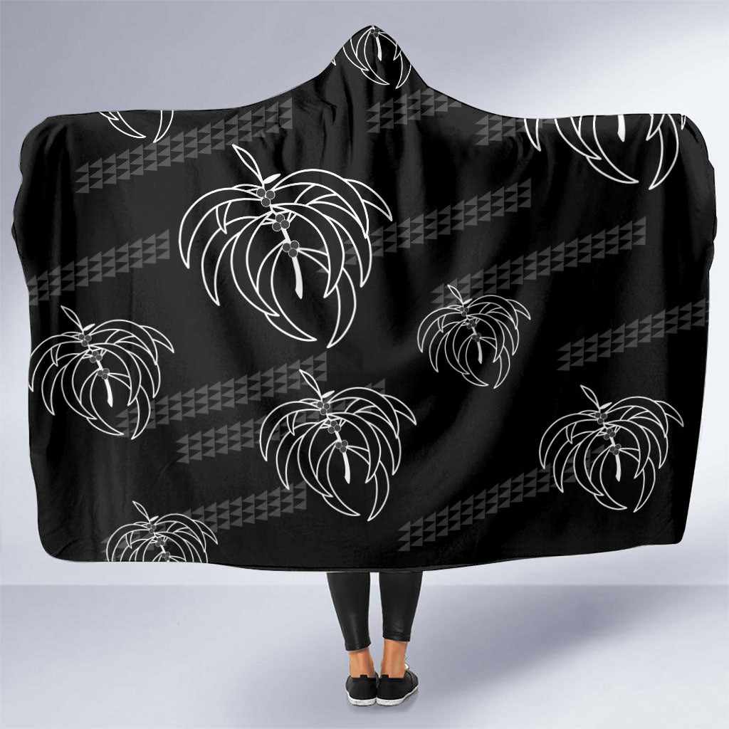 Aloha Hawaii Acacia Koa Leaves Hooded Blanket Black Kakau Tribal Pattern
