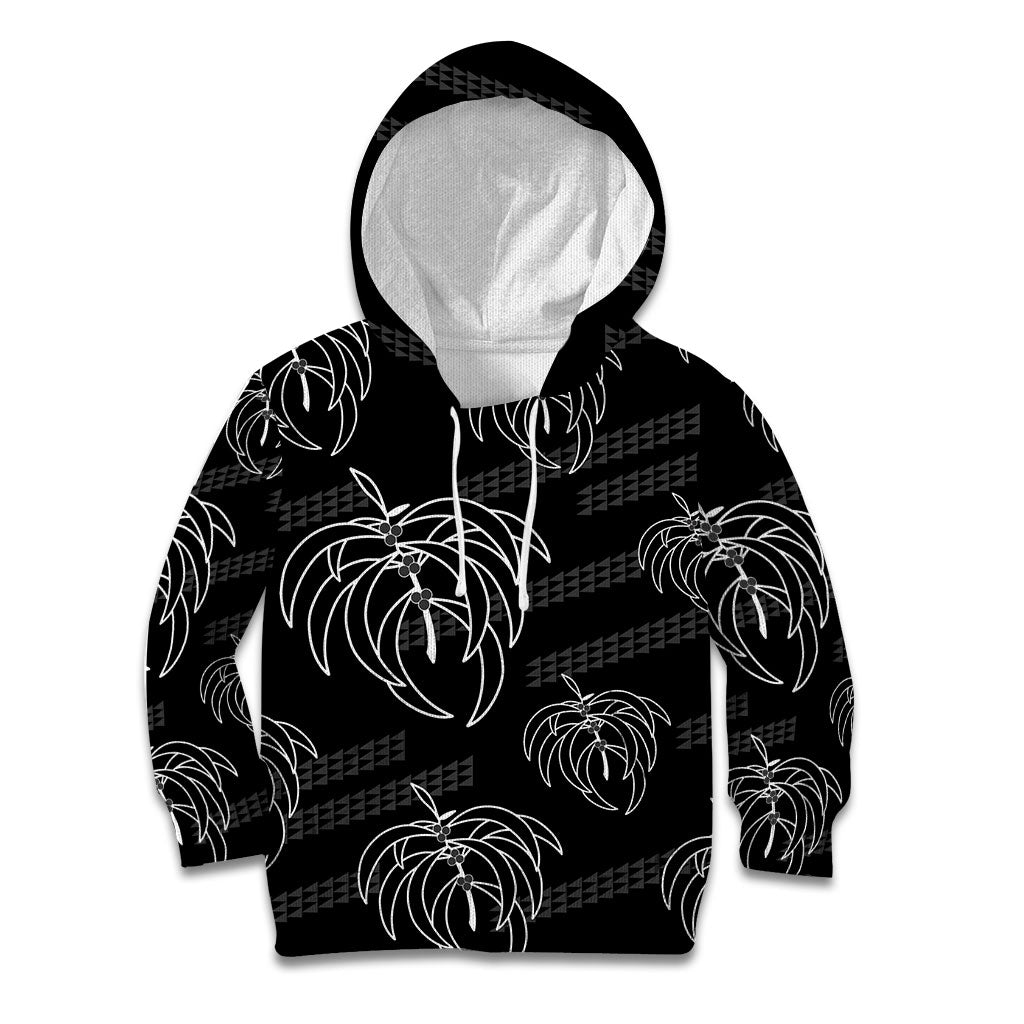 Aloha Hawaii Acacia Koa Leaves Kid Hoodie Black Kakau Tribal Pattern