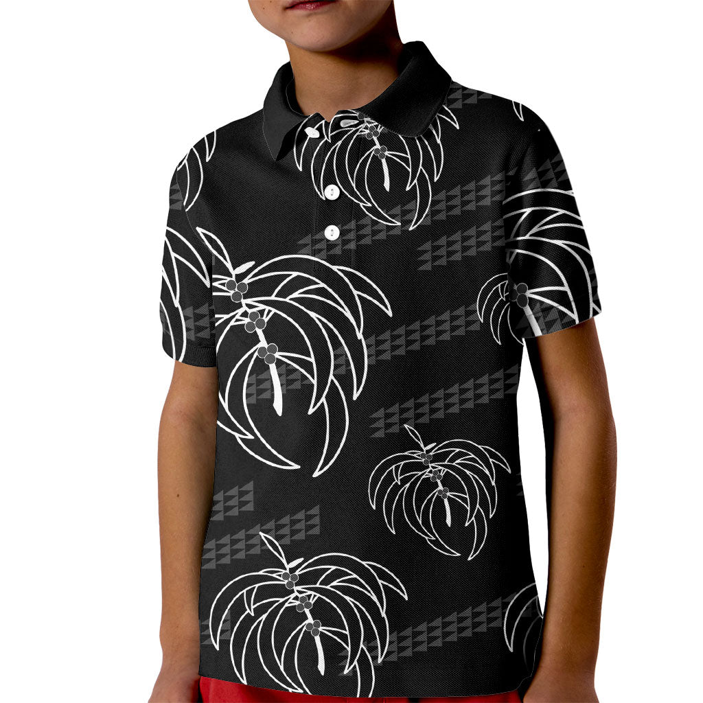 Aloha Hawaii Acacia Koa Leaves Kid Polo Shirt Black Kakau Tribal Pattern