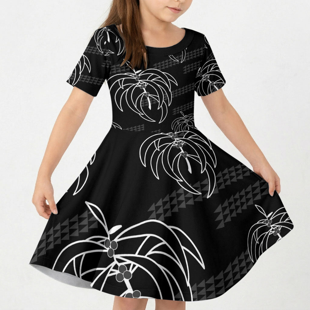 Aloha Hawaii Acacia Koa Leaves Kid Short Sleeve Dress Black Kakau Tribal Pattern LT05 KID Black - Polynesian Pride