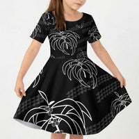 Aloha Hawaii Acacia Koa Leaves Kid Short Sleeve Dress Black Kakau Tribal Pattern LT05 KID Black - Polynesian Pride