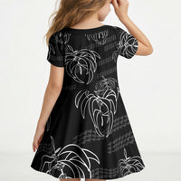 Aloha Hawaii Acacia Koa Leaves Kid Short Sleeve Dress Black Kakau Tribal Pattern LT05 - Polynesian Pride