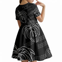 Aloha Hawaii Acacia Koa Leaves Kid Short Sleeve Dress Black Kakau Tribal Pattern LT05 - Polynesian Pride