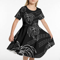 Aloha Hawaii Acacia Koa Leaves Kid Short Sleeve Dress Black Kakau Tribal Pattern LT05 - Polynesian Pride