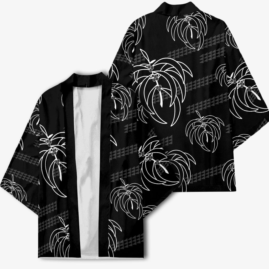 Aloha Hawaii Acacia Koa Leaves Kimono Black Kakau Tribal Pattern LT05 - Polynesian Pride