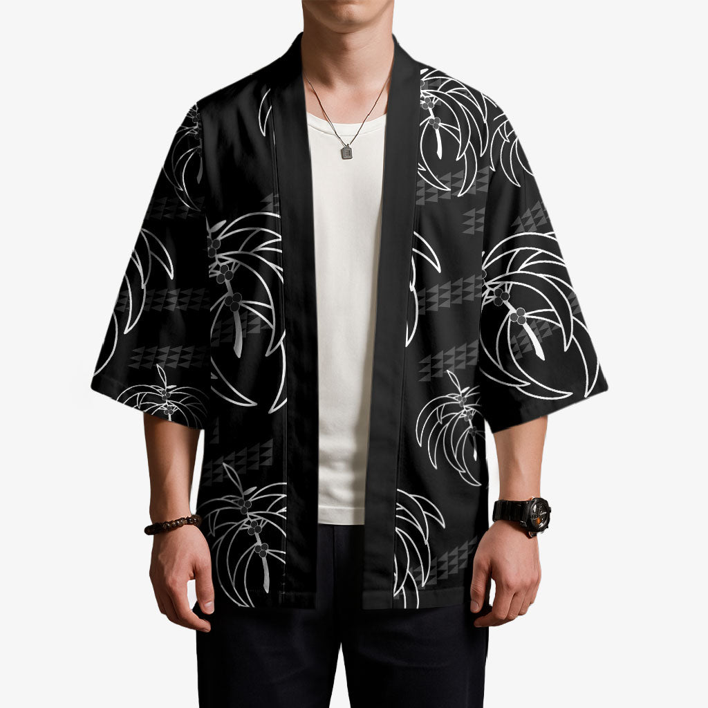 Aloha Hawaii Acacia Koa Leaves Kimono Black Kakau Tribal Pattern LT05 - Polynesian Pride