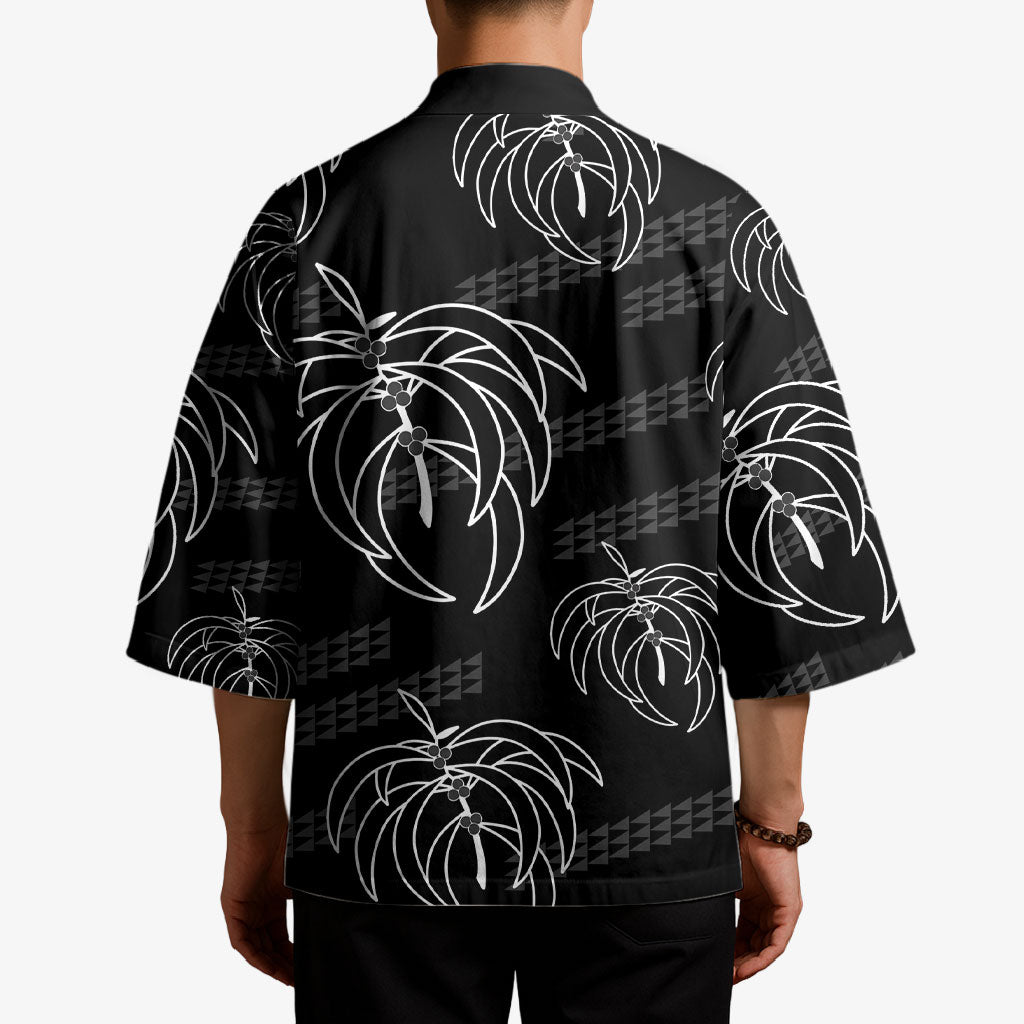 Aloha Hawaii Acacia Koa Leaves Kimono Black Kakau Tribal Pattern LT05 - Polynesian Pride