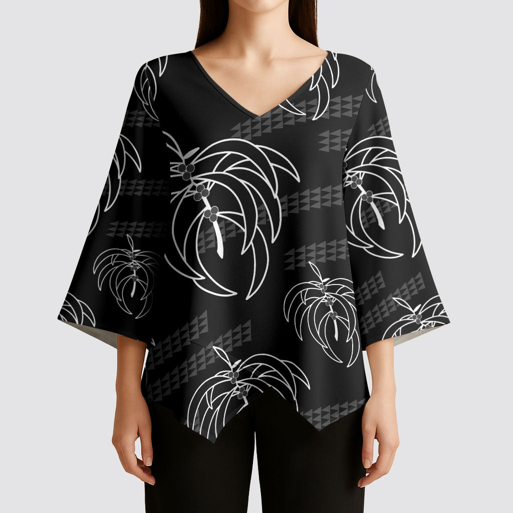 Aloha Hawaii Acacia Koa Leaves Kimono Sleeve Blouse Black Kakau Tribal Pattern LT05 - Polynesian Pride