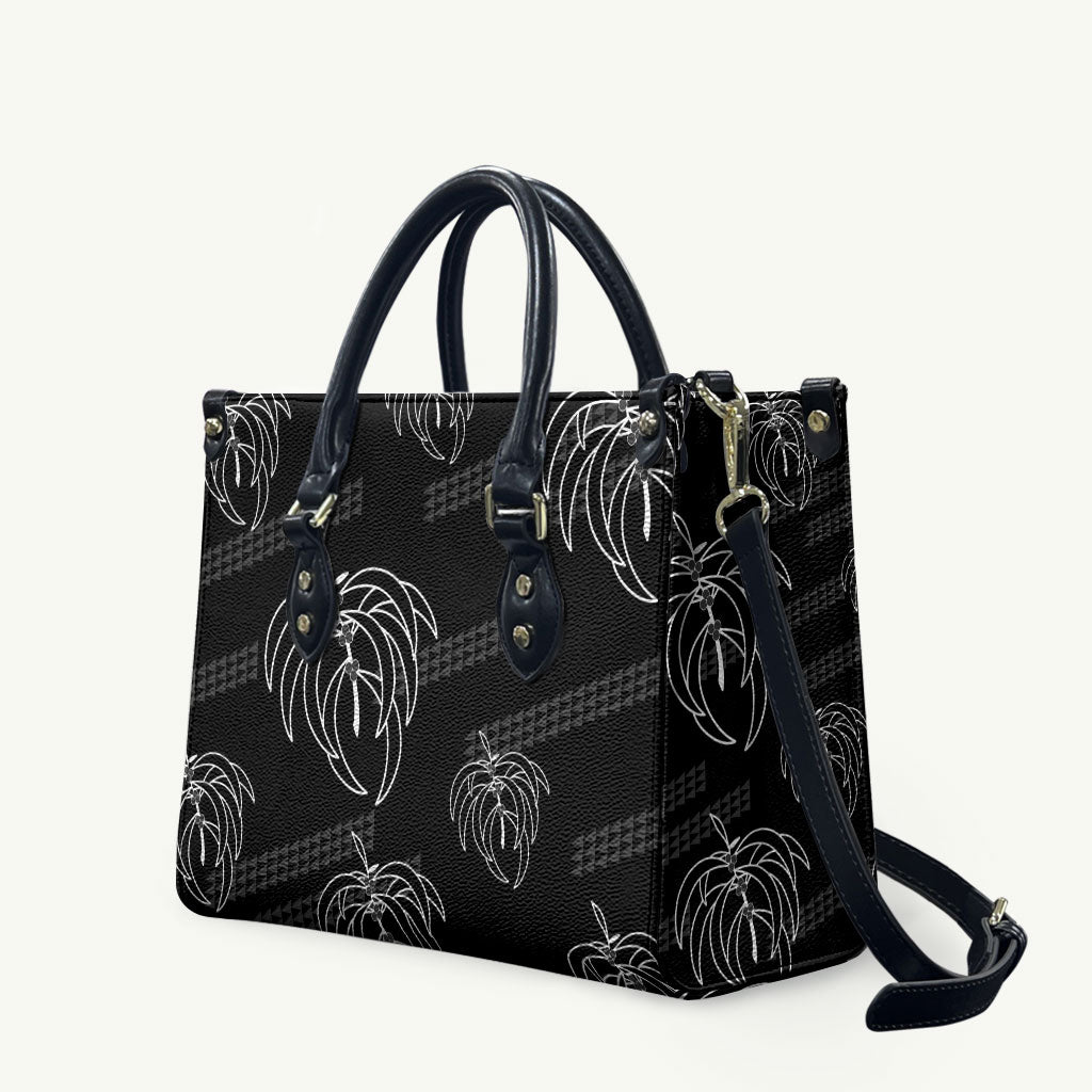 Aloha Hawaii Acacia Koa Leaves Leather Bag Black Kakau Tribal Pattern