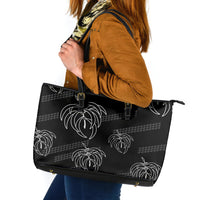 Aloha Hawaii Acacia Koa Leaves Leather Tote Bag Black Kakau Tribal Pattern LT05 Black - Polynesian Pride