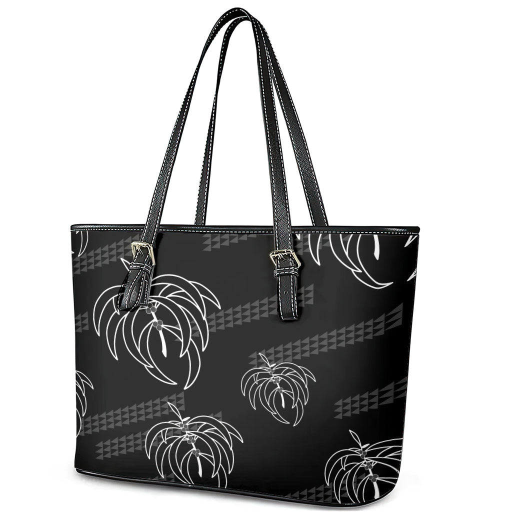 Aloha Hawaii Acacia Koa Leaves Leather Tote Bag Black Kakau Tribal Pattern LT05 - Polynesian Pride