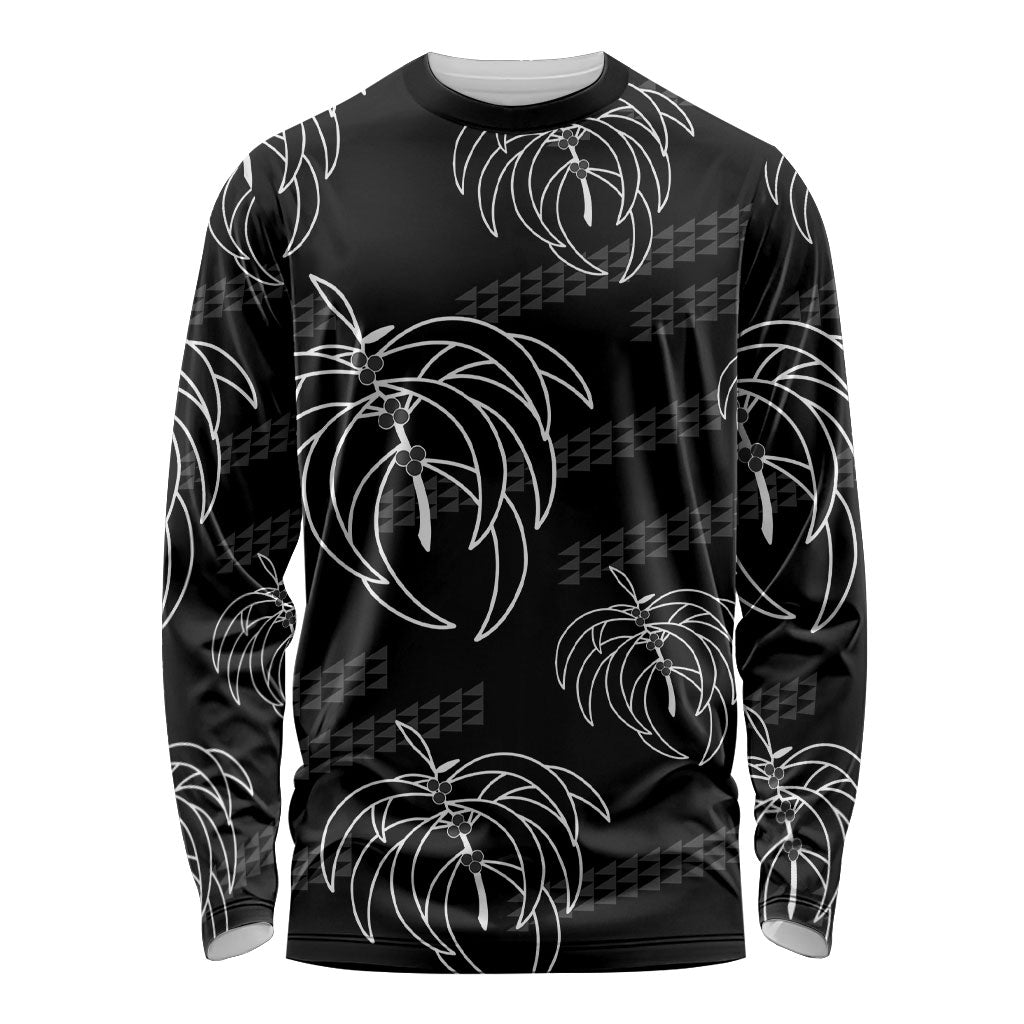 Aloha Hawaii Acacia Koa Leaves Long Sleeve Shirt Black Kakau Tribal Pattern