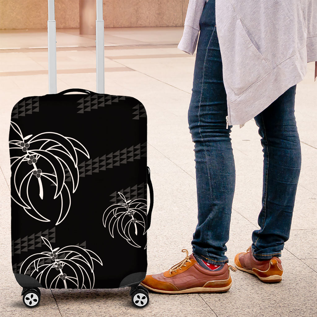 Aloha Hawaii Acacia Koa Leaves Luggage Cover Black Kakau Tribal Pattern