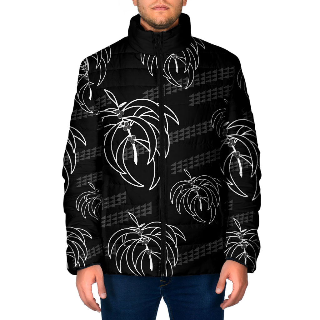 Aloha Hawaii Acacia Koa Leaves Padded Jacket Black Kakau Tribal Pattern