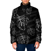 Aloha Hawaii Acacia Koa Leaves Padded Jacket Black Kakau Tribal Pattern