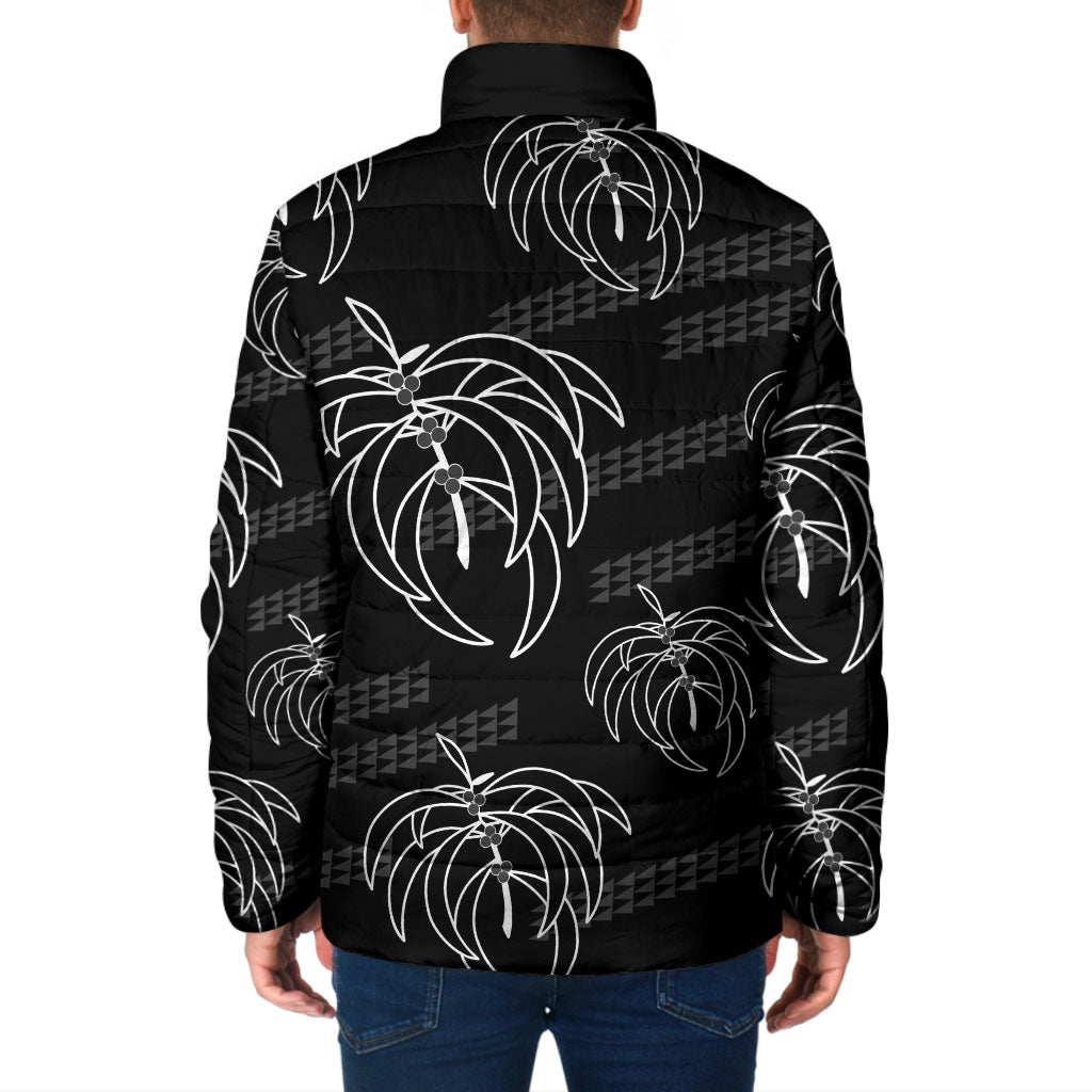 Aloha Hawaii Acacia Koa Leaves Padded Jacket Black Kakau Tribal Pattern