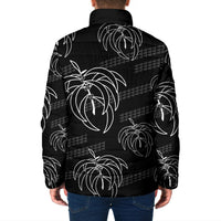 Aloha Hawaii Acacia Koa Leaves Padded Jacket Black Kakau Tribal Pattern
