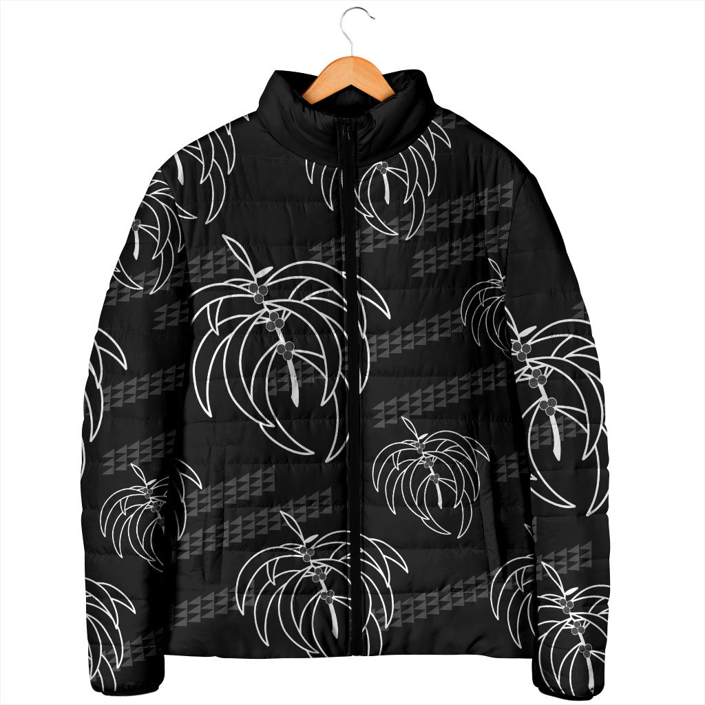 Aloha Hawaii Acacia Koa Leaves Padded Jacket Black Kakau Tribal Pattern