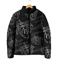 Aloha Hawaii Acacia Koa Leaves Padded Jacket Black Kakau Tribal Pattern