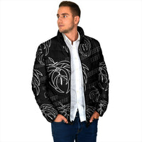 Aloha Hawaii Acacia Koa Leaves Padded Jacket Black Kakau Tribal Pattern