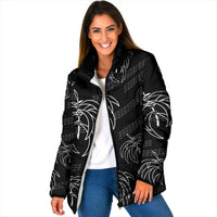 Aloha Hawaii Acacia Koa Leaves Padded Jacket Black Kakau Tribal Pattern