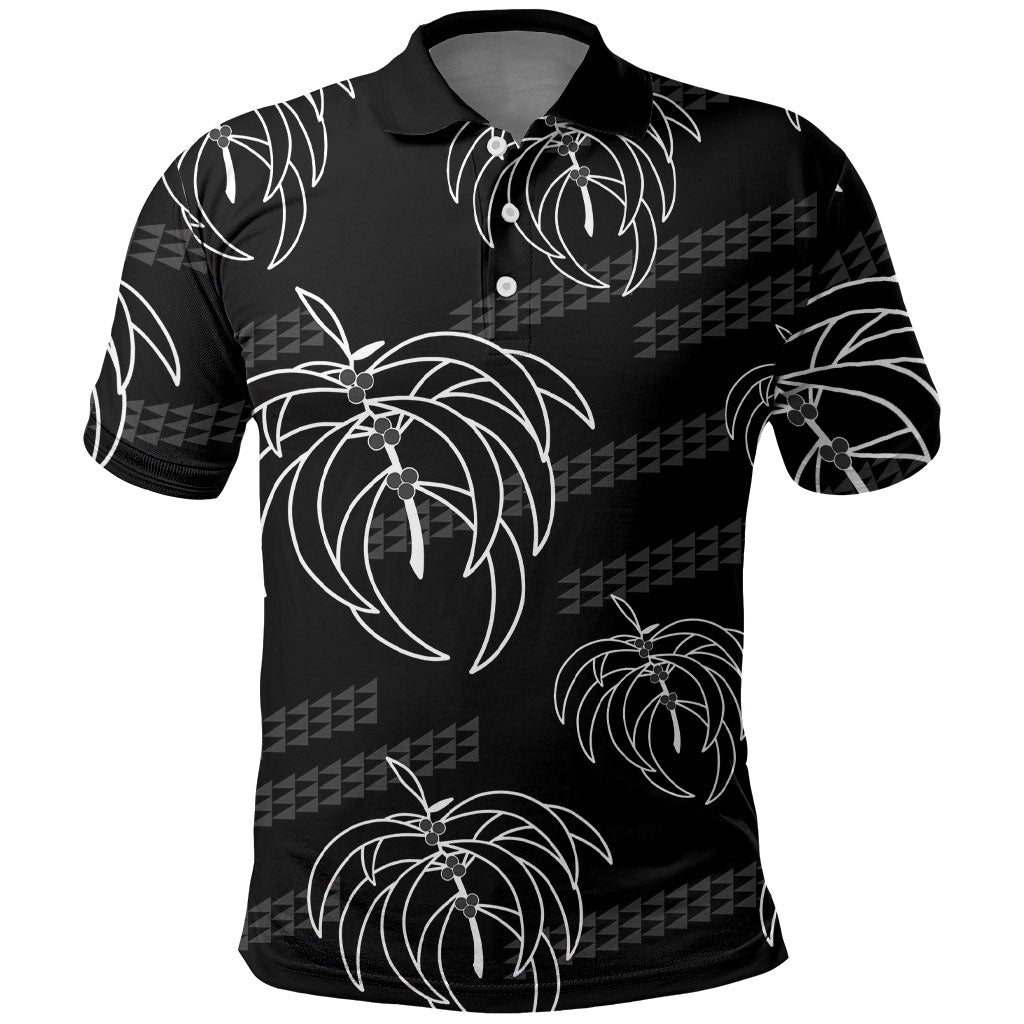 Aloha Hawaii Acacia Koa Leaves Polo Shirt Black Kakau Tribal Pattern