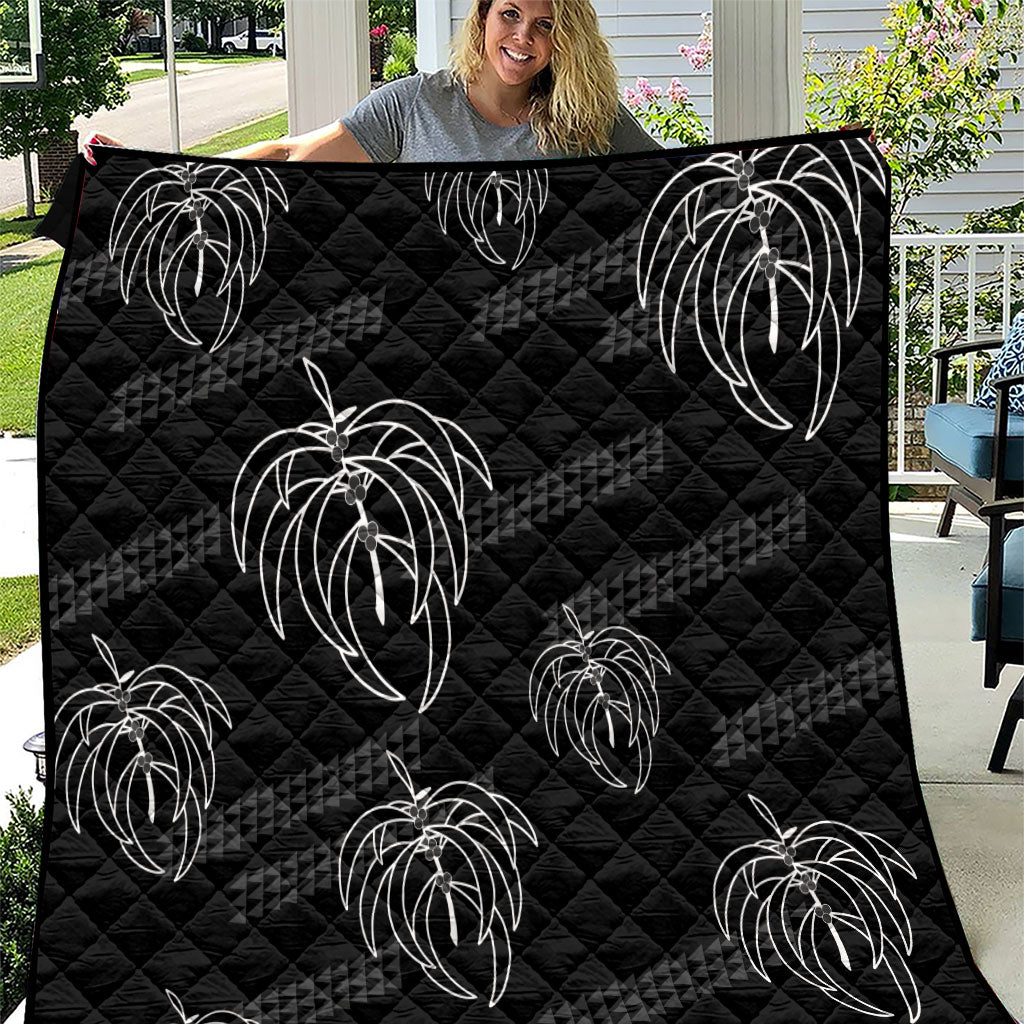 Aloha Hawaii Acacia Koa Leaves Quilt Black Kakau Tribal Pattern