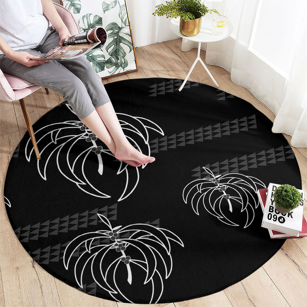 Aloha Hawaii Acacia Koa Leaves Round Carpet Black Kakau Tribal Pattern LT05 - Polynesian Pride