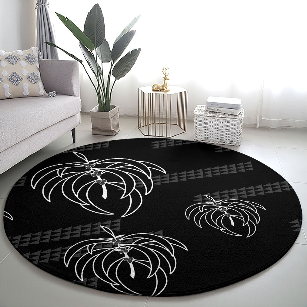 Aloha Hawaii Acacia Koa Leaves Round Carpet Black Kakau Tribal Pattern LT05 - Polynesian Pride