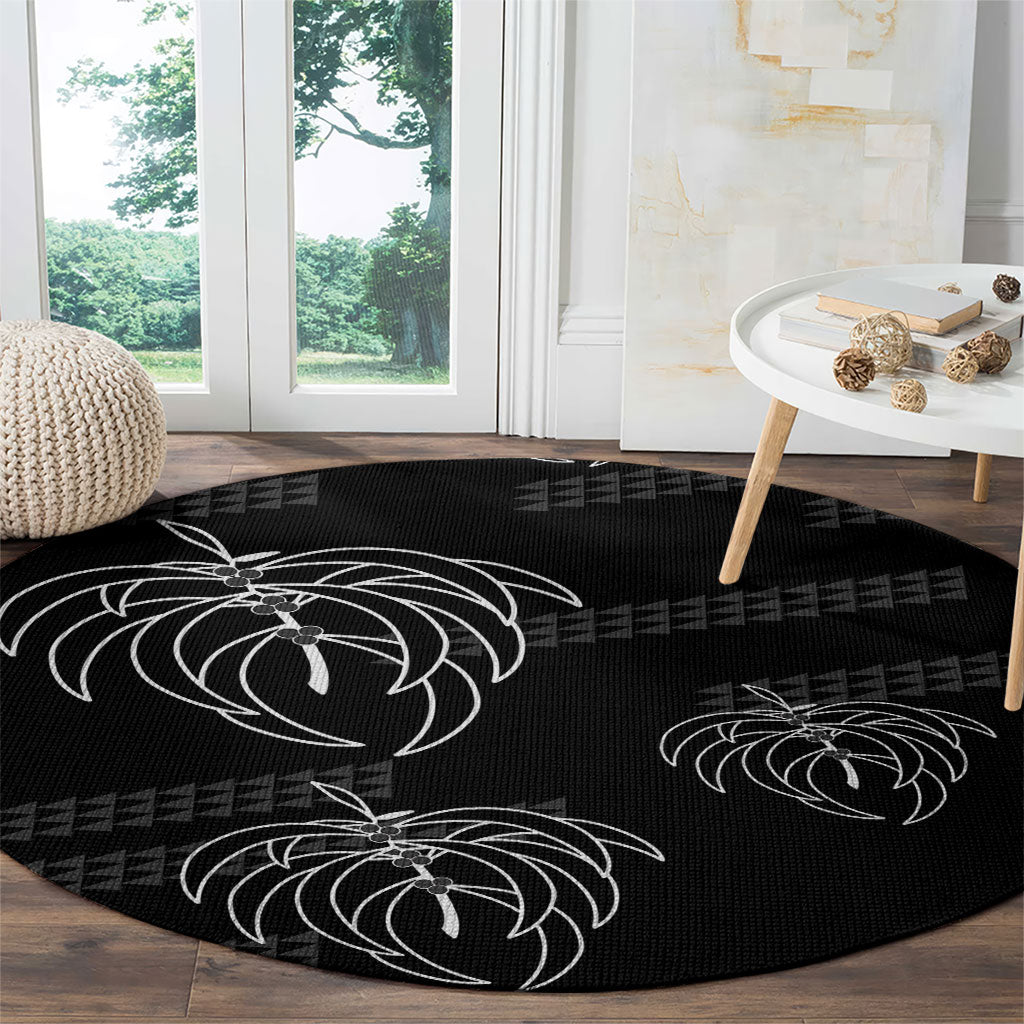 Aloha Hawaii Acacia Koa Leaves Round Carpet Black Kakau Tribal Pattern LT05 - Polynesian Pride