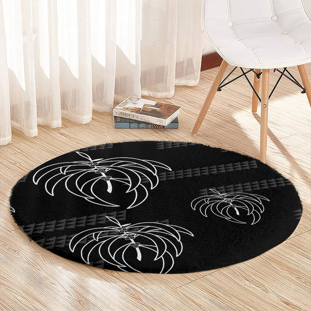 Aloha Hawaii Acacia Koa Leaves Round Carpet Black Kakau Tribal Pattern LT05 - Polynesian Pride